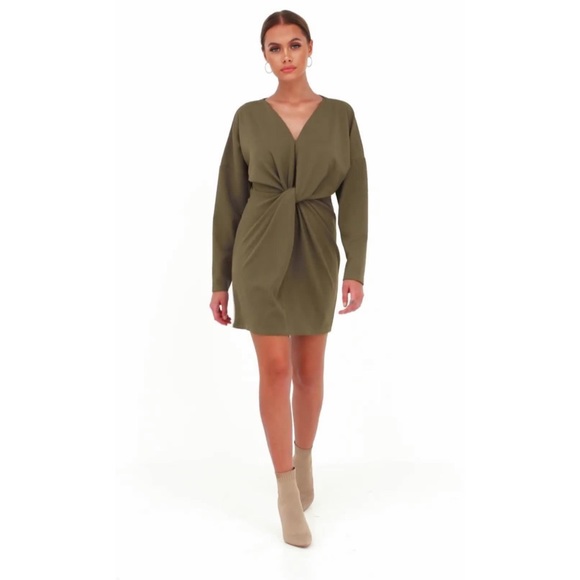 Missguided Dresses & Skirts - Missguided Khaki Knot Front Shift Mimi Dress